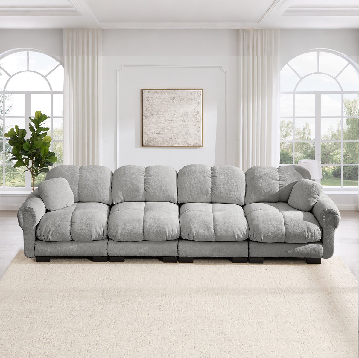 REDOM - Modulaire bank - Gestikt patroon - Modulair ontwerp - Zachte chenille bekleding - Moderne stijl - Woonkamer - Stof - 330 x 86 x 90 cm