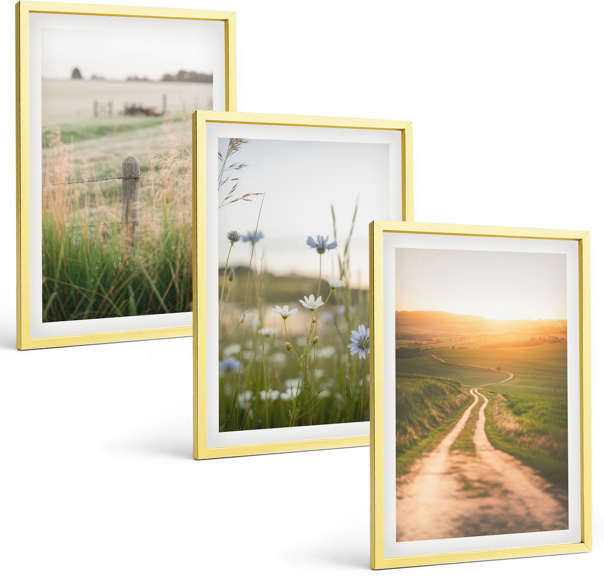 Coloray 3-Delige Schilderij Set - Natuurlijke, Ongerepte Landschappen, Bergen, Herten En Watervallen. - 40 x 40 cm En 40 x 60 cm - Wanddecoratie - Muurdecoratie - Woonkamer