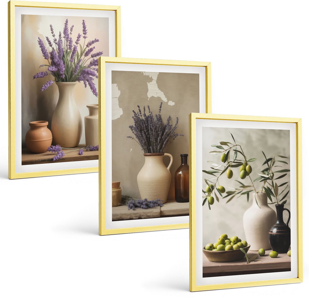 Coloray 3-Delige Schilderij Set - Familie-Illustraties, Huisinscripties, Over Leven En Liefde. - 40 x 40 cm En 40 x 60 cm - Wanddecoratie - Muurdecoratie - Woonkamer