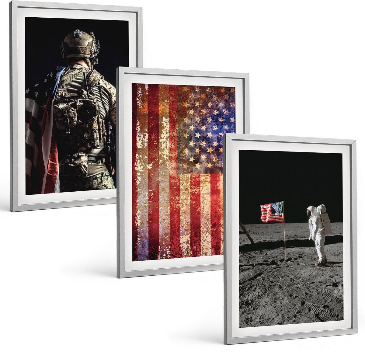 Coloray 3-Delige Schilderij Set - Amerikaanse Nationale Symbolen, Vlag Van De Vs - 40 x 60 cm - Muurdecoratie - Interieur Decoratie