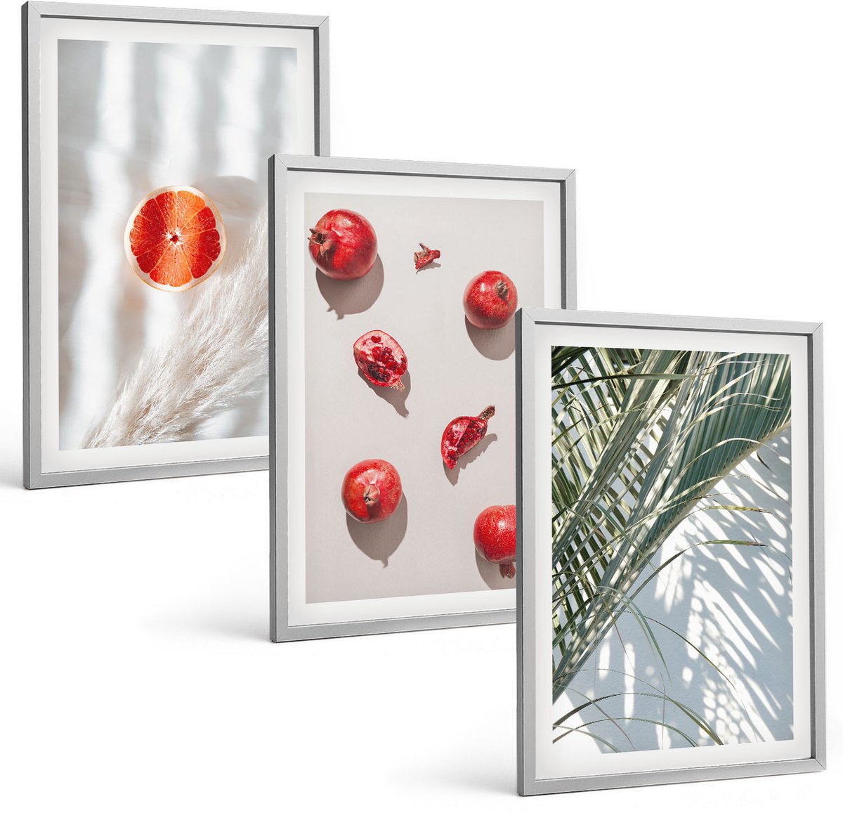 Coloray 3-Delige Schilderij Set - Tropische Zomervruchten, Palmbladeren - 40 x 60 cm - Muurdecoratie - Wanddecoratie - Hal