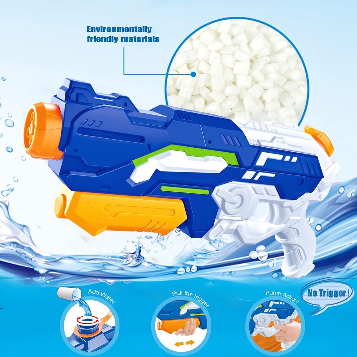 Waterpistool, 1200 ml, met groot bereik, waterspuitpistool, 10-11 meter, voor in de tuin, voor kinderen en volwassenen.