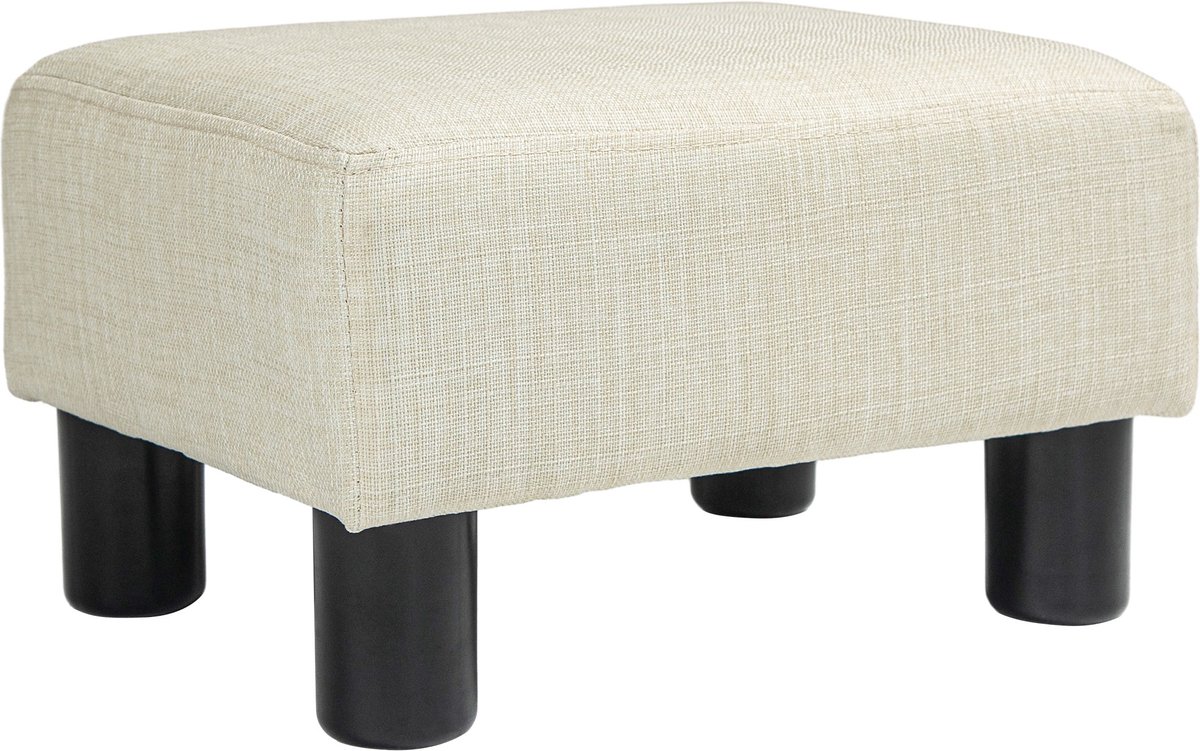 Voetenbankje - lage kruk van linnen - draagvermogen 110 kg - 40 x 30 x 24 cm - beige