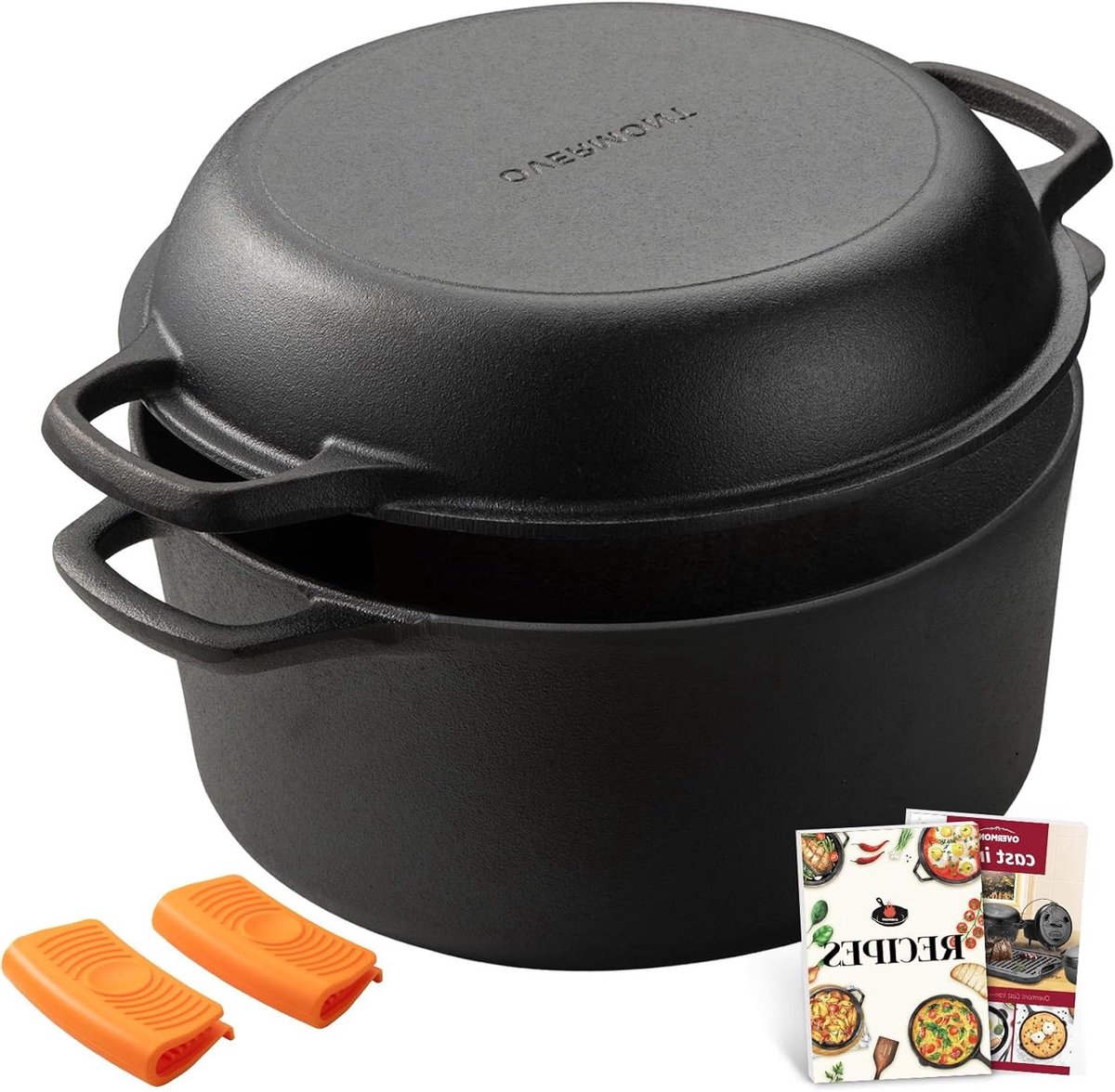 Gietijzeren Braadpan - Ovenpot Koekenpan - Thuis Koken - 2-in-1 Functie - 66 Liter - Zwart