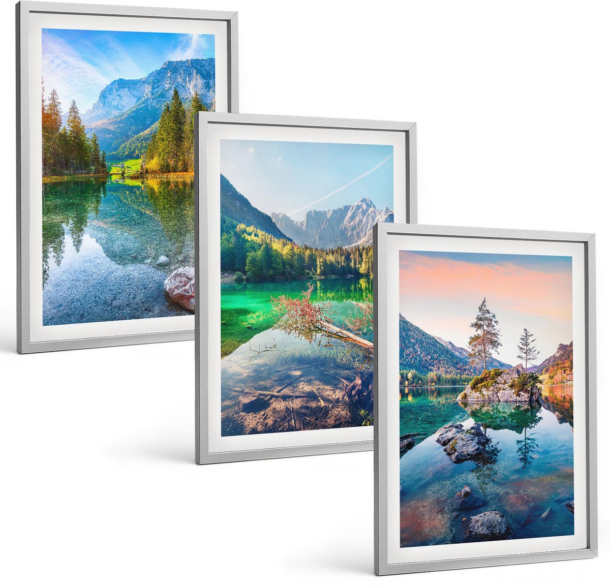Coloray 3-Delige Schilderij Set - Bergmeren Met Water En Omringende Natuurlandschappen - 40 x 60 cm - Wanddecoratie - Woonkamer Decoratie