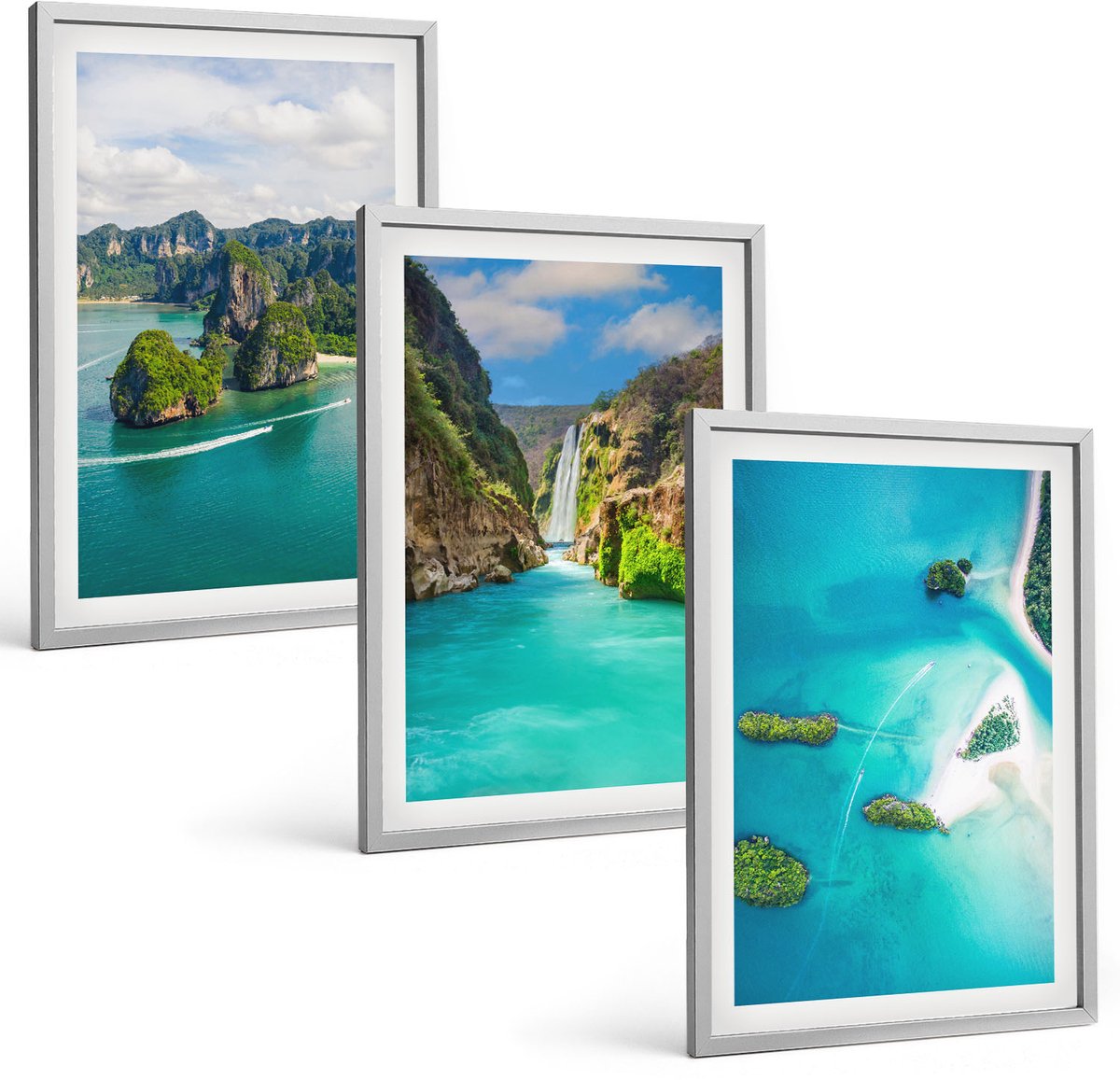 Coloray 3-Delige Schilderij Set - Tropische Landschappen Met Eilanden En Turquoise Water - 40 x 60 cm - Stijlvolle Muurdecoratie - Kantoor