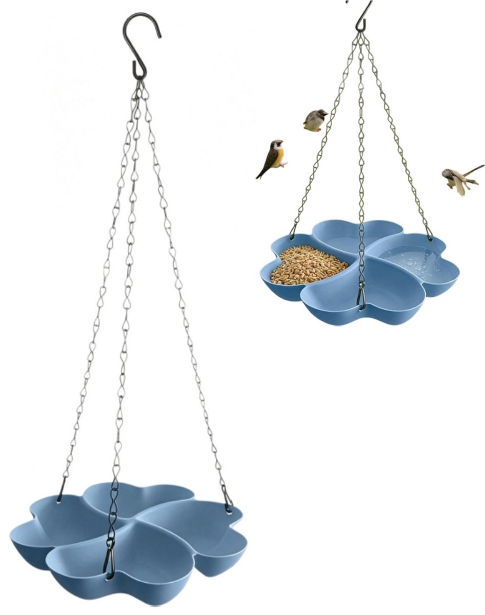 1 stuk - Voederbak voor buiten - bloemmotief - voerbakje voor vogels - waterbakje voor vogels - 22,8*46 cm - voor wilde vogels om te eten en te drinken op terrassen en patio's - blauw