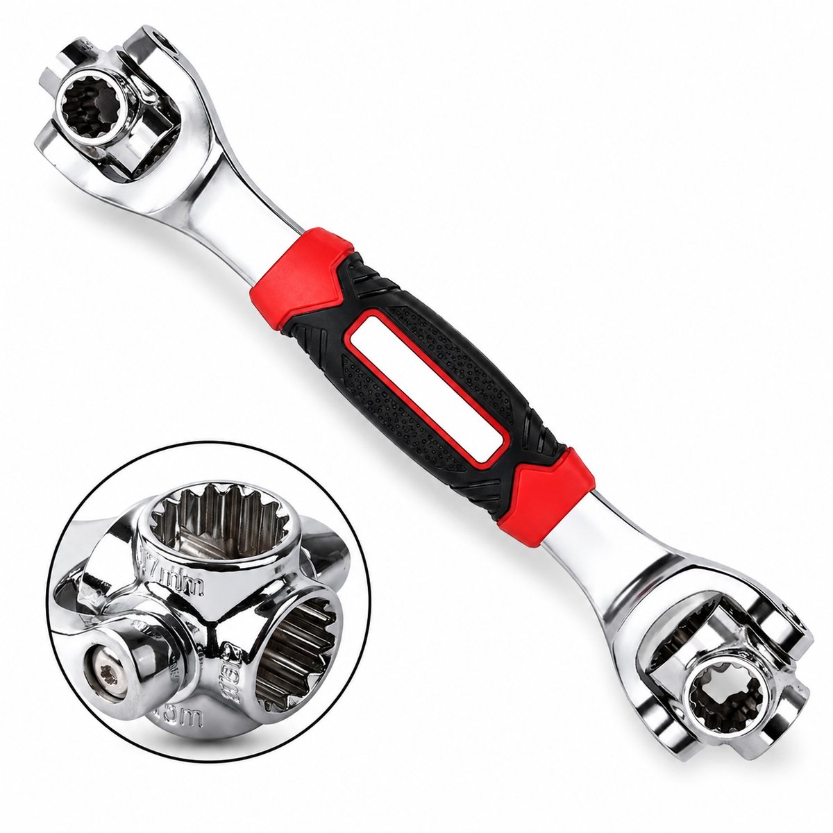 Tolvia 48-in-1 Universele Dopsleutel - Multifunctionele Moersleutel - 360° Draaibare Kop - 8-19 mm - Ratel Sleutel - Antislip Handvat - Voor Auto, Fiets & Klussen