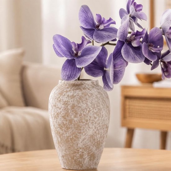 Keramische beige bloemenvaas voor gedroogde bloemen en pampasgras, stijlvolle decoratie voor woonkamer, tafel en dressoir, vintage woonaccessoires en Japanse stijl decoratie
