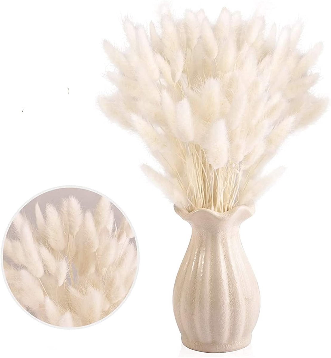 Dried Pampas Grass en Konijnenstaartgras 30 Stuks Natuurlijke Gedroogde Bloemen voor Interieurdecoratie, Bruiloften en Witte Bloemstyling