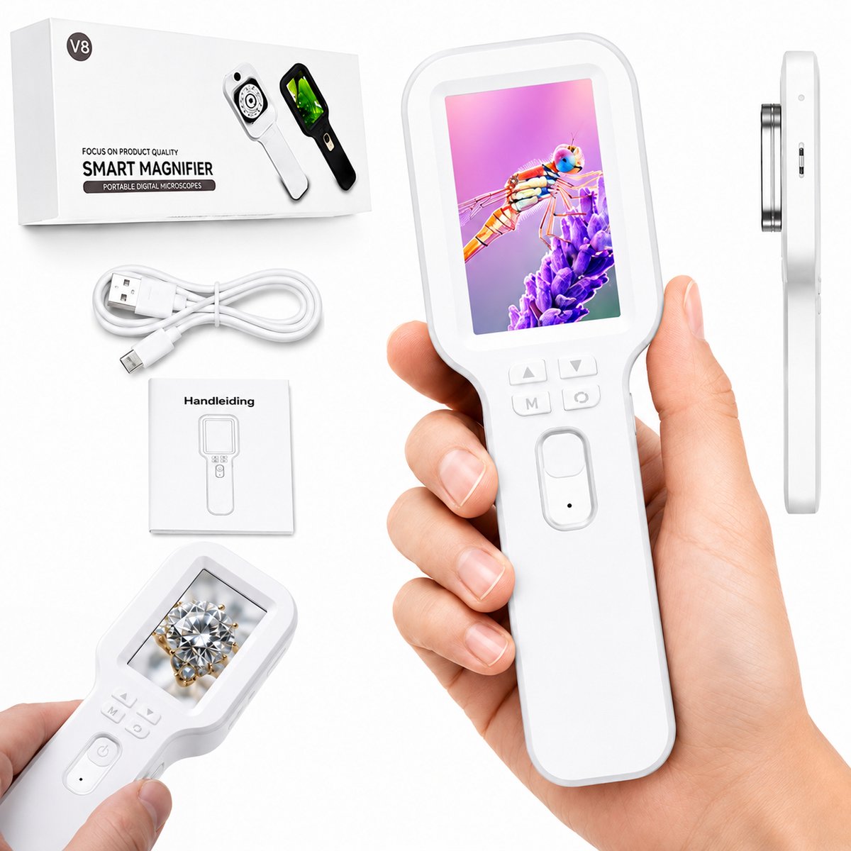 Digitale microscoop - Handheld - 3 inch LCD scherm - Met LED verlichting - HD Camera - Voor juwelier & hobby - Draagbaar - Educatief - 18.2*5.9CM - Witte