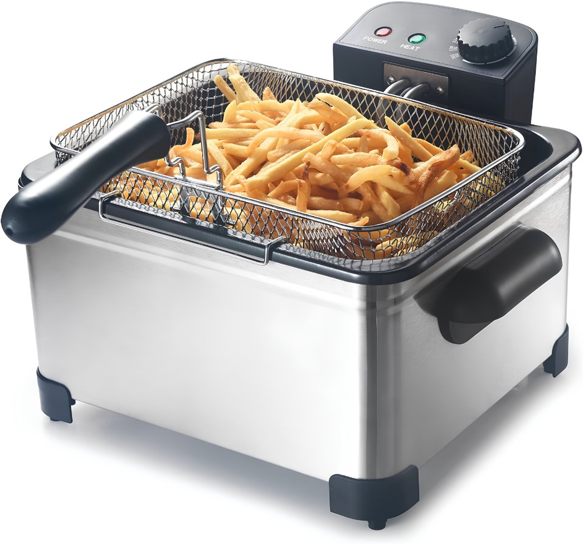 KIRA® Frituurpan - Dubbele Frituurpan 5L - Compacte RVS Friteuse - Zilver - 38cm x 38cm x 28cm