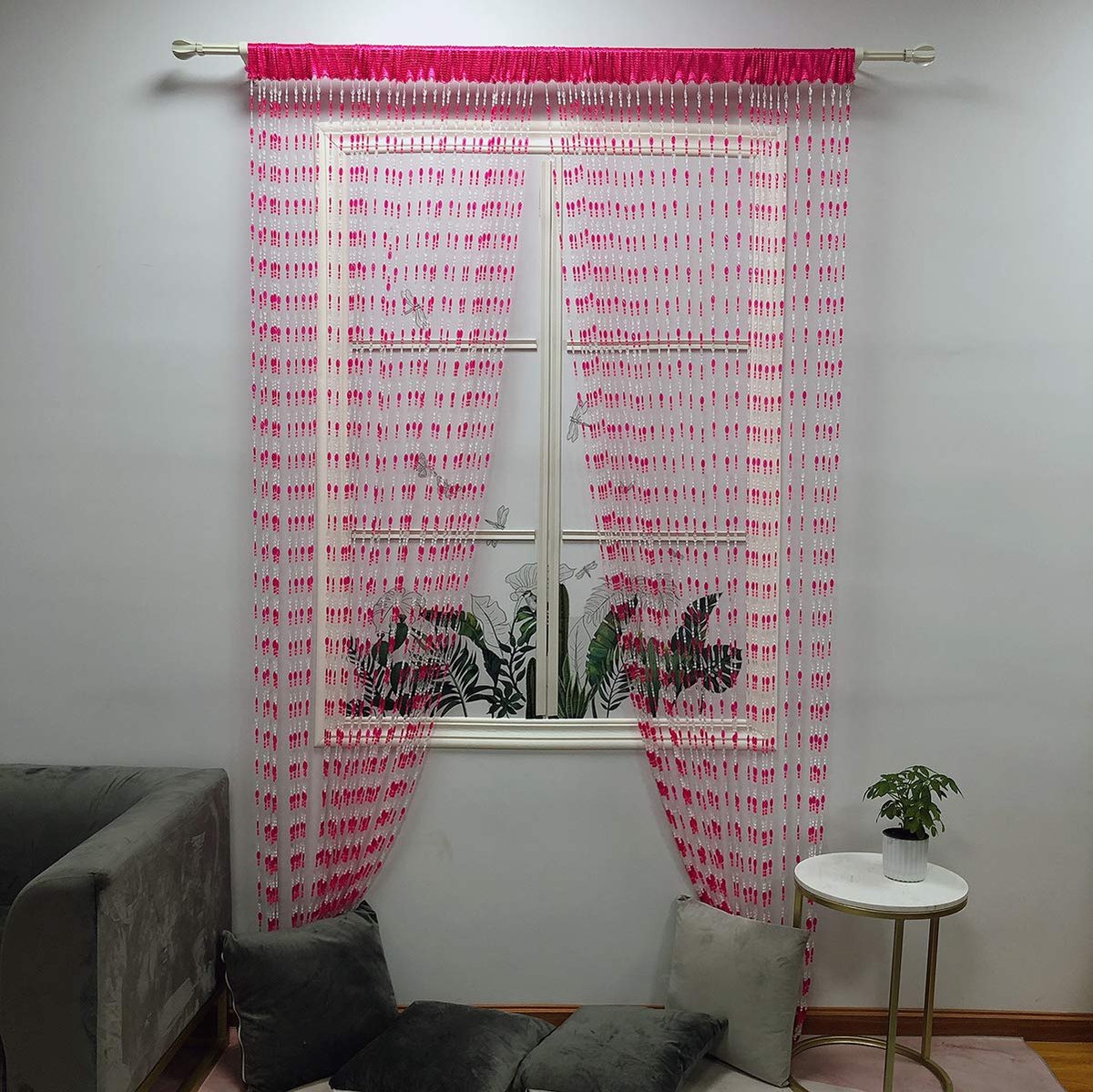 ZiDeTang Acryl kralen deurgordijn decor kwastje kamer scheidingsgordijn (roze, 100 cm bij 195 cm) - ShopVlot