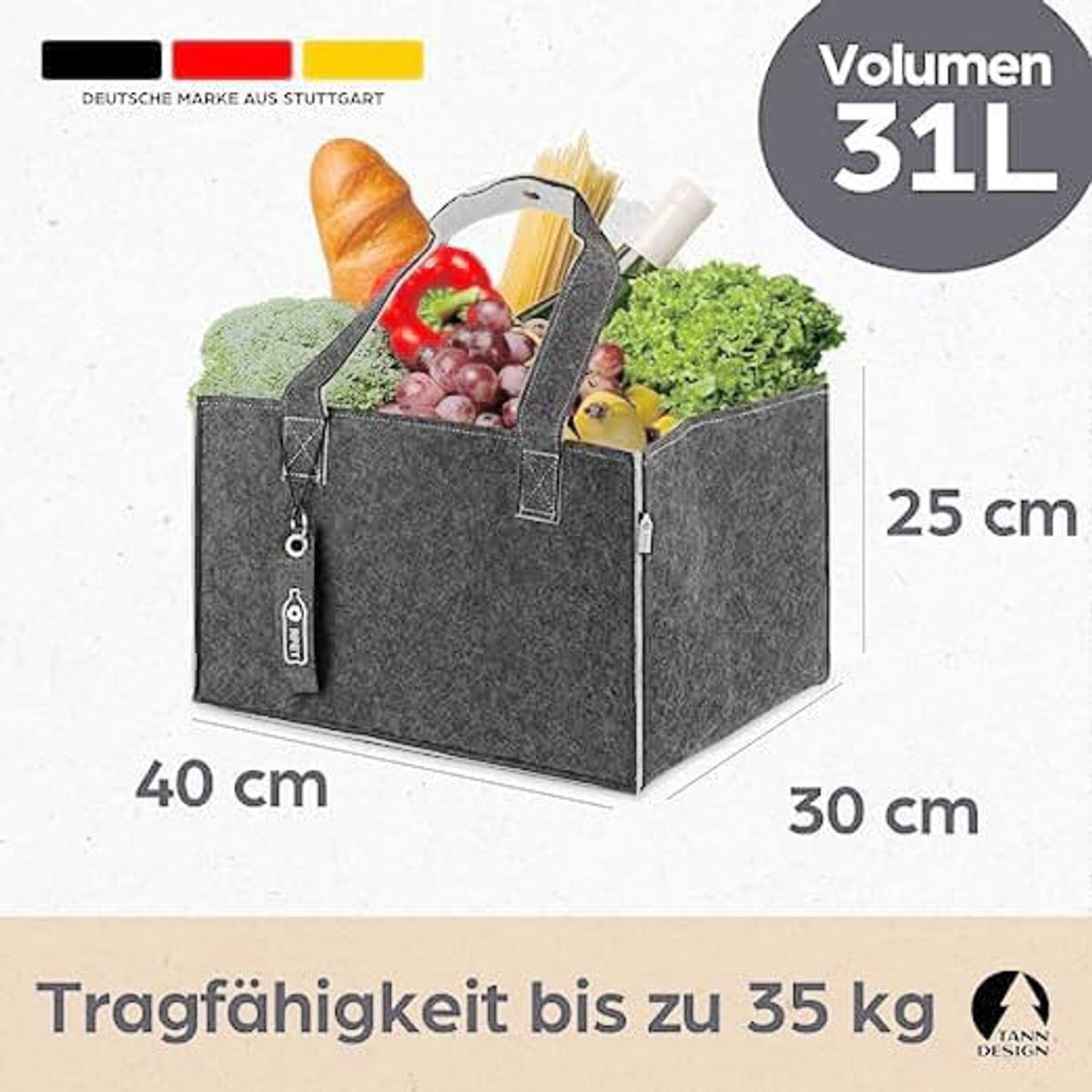TANNDESIGN - Boodschappenmand & brandhoutmand van gerecyclede plastic flessen (vilten tas) - ShopVlot