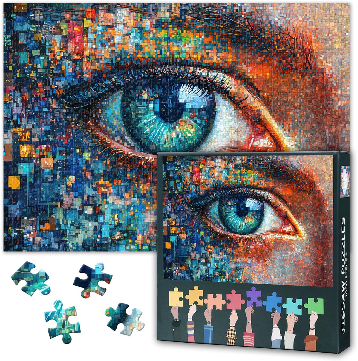 Puzzels voor volwassenen, 1000 stuks, mozaïek oog, abstracte puzzel (70 x 50 cm), futuristisch thema, blauwe - ShopVlot