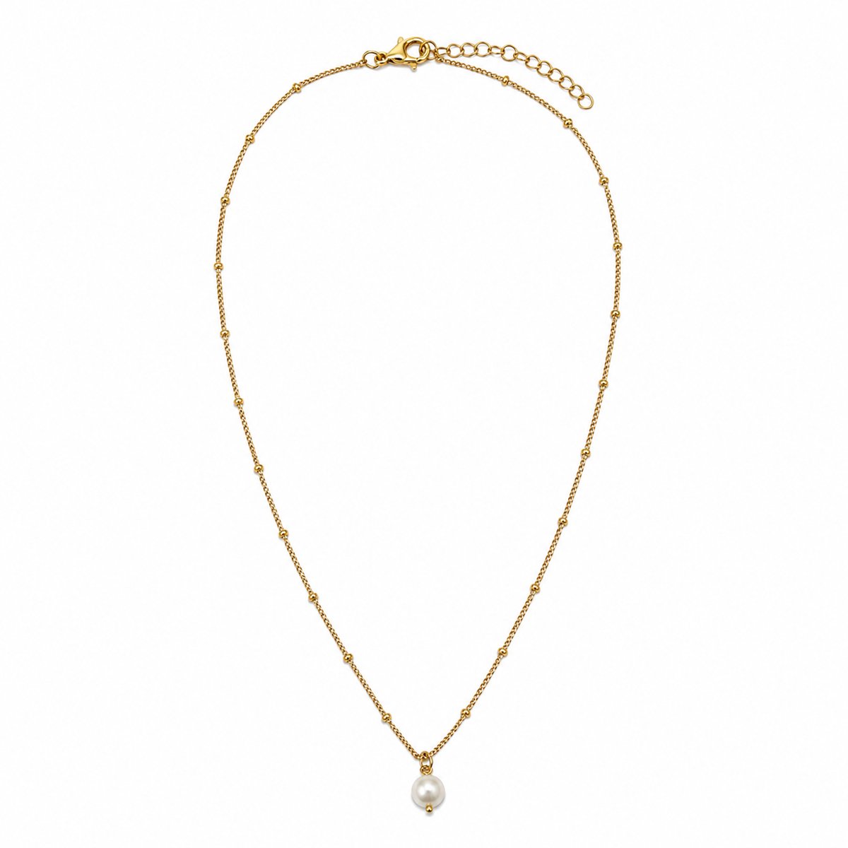 Victorious Gouden Ketting Dames – Halsketting met Witte Parel Hanger – RVS - 44 tm 49 cm