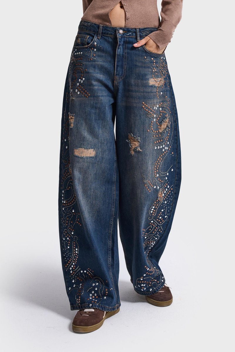It's Basic - STUDDED PALAZZO MID RISE JEANS