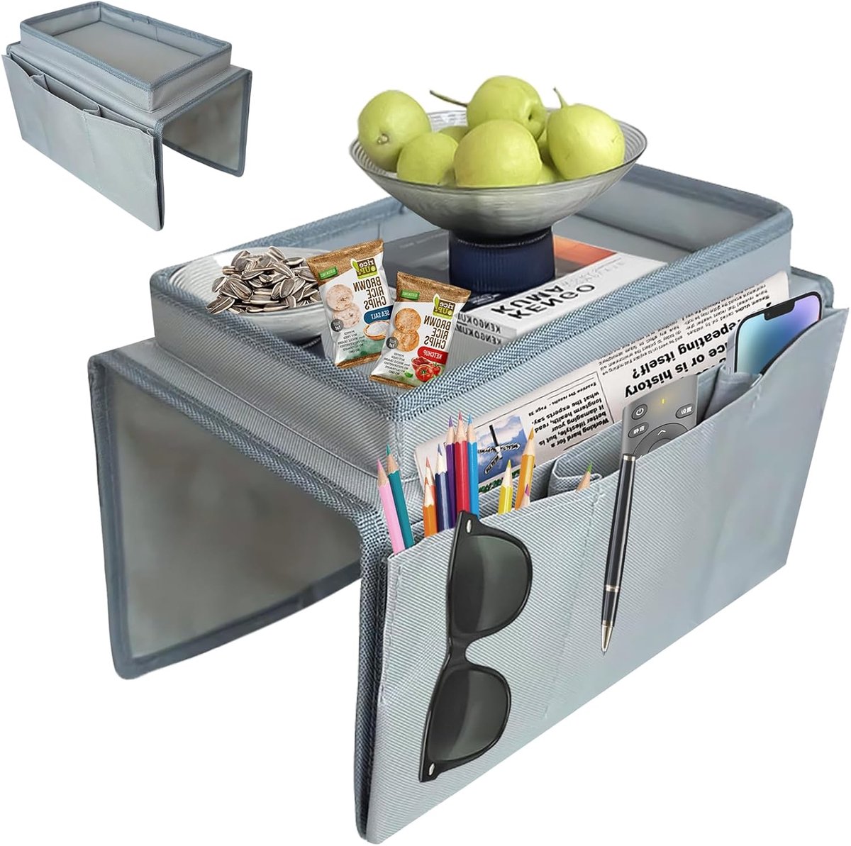 Bankorganizer met armleuningplateau - Oxford-stof - 5 vakken - Grijs