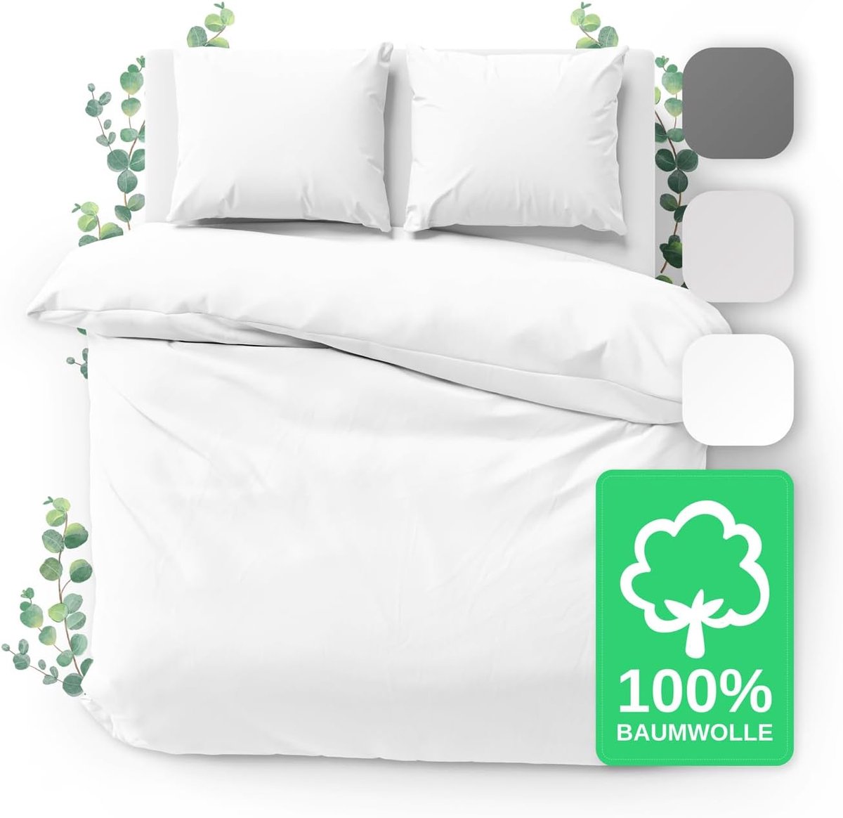 Dekbedovertrekset 200x220 cm - 3-delig 100% katoen - Met Ritssluiting - Wit