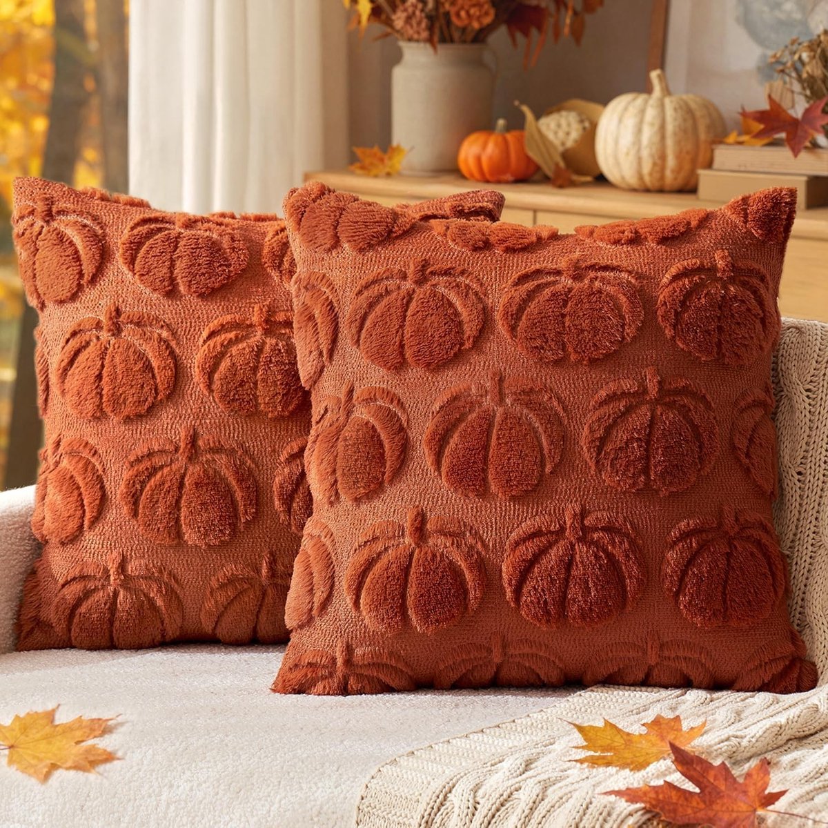Kussenhoezen met herfst pompoenpatroon - 2 stuks, ideaal voor slaapkamerdecoratie en gezellige sfeer