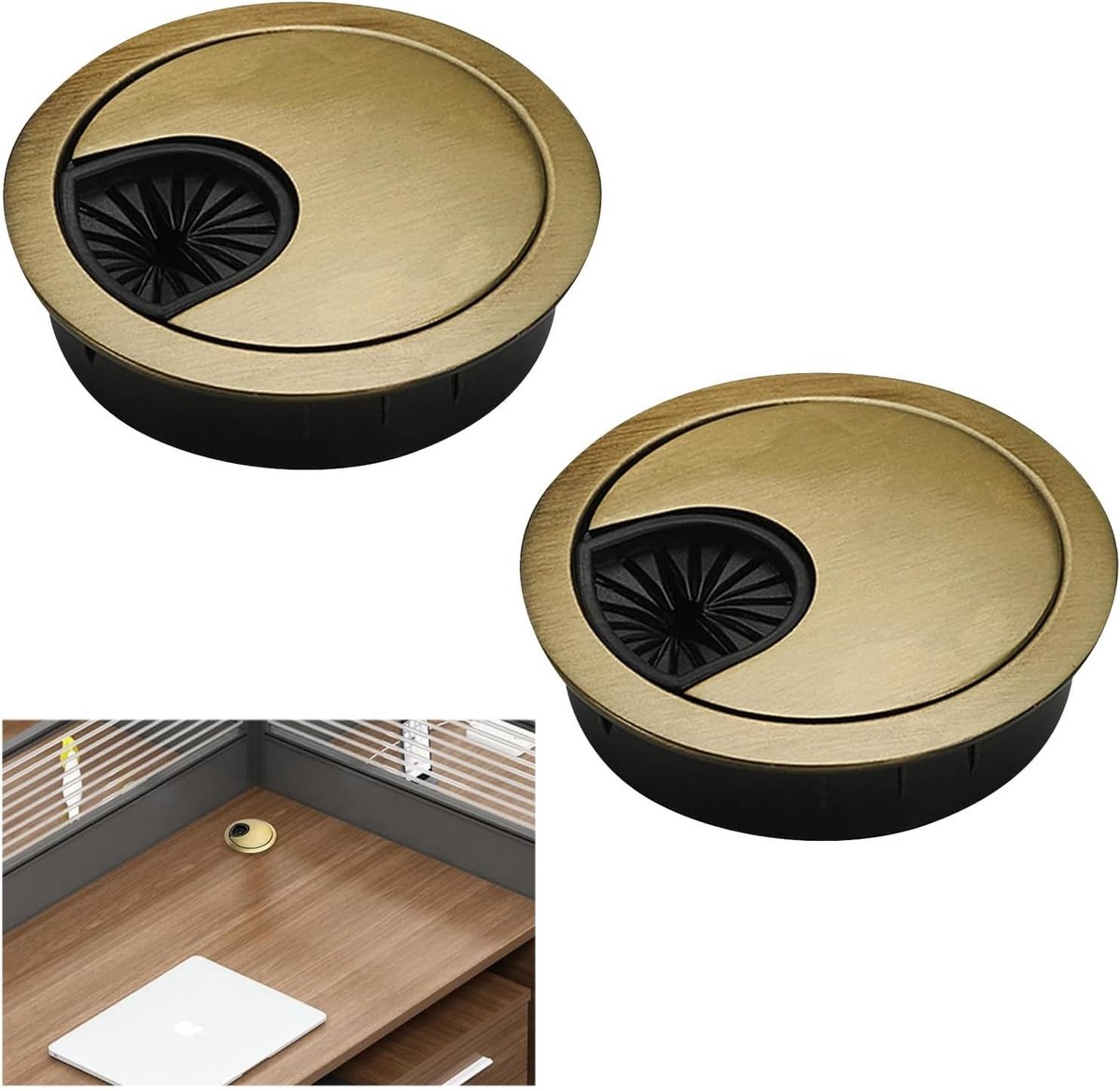 Ronde Desk Hole Cover voor Kabelbeheer, 2 Stuks 60mm met Verstelbaar Centrum, Duurzame Kabelorganizer voor Kantoor en Thuisgebruik