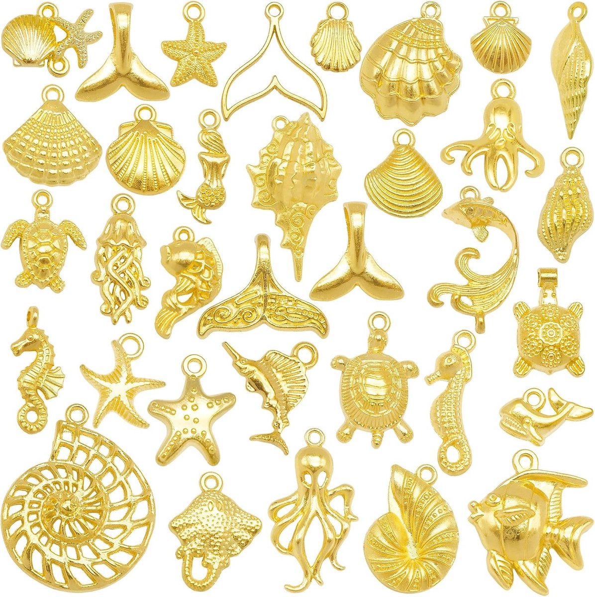 90 Stuks Gouden Legering Ocean Pendants - Zeemeerminstaart, Schildpad, Schelp en Sterrenbeeld Mix voor Ketting en Armband - Zomer Strand Sieraden Maken, Nautisch Thema Knutselen