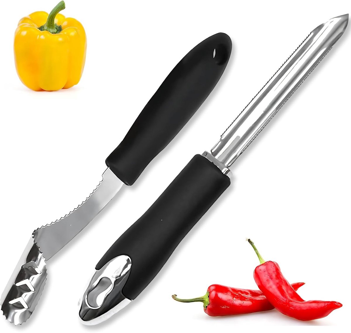 Set van 2 RVS Chili Zaad Verwijderaars - Ideaal voor Jalapeños, Paprika en Peper - Keukenhulpmiddelen voor Tuinieren en Koken