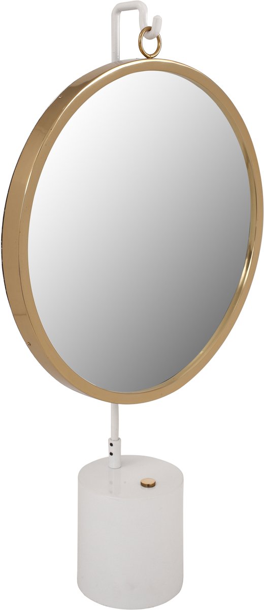 Padiro tafelspiegel 41 x 75 x 14 cm - wit en goudkleurig - staal en spiegelglas - ronde spiegel op standaard