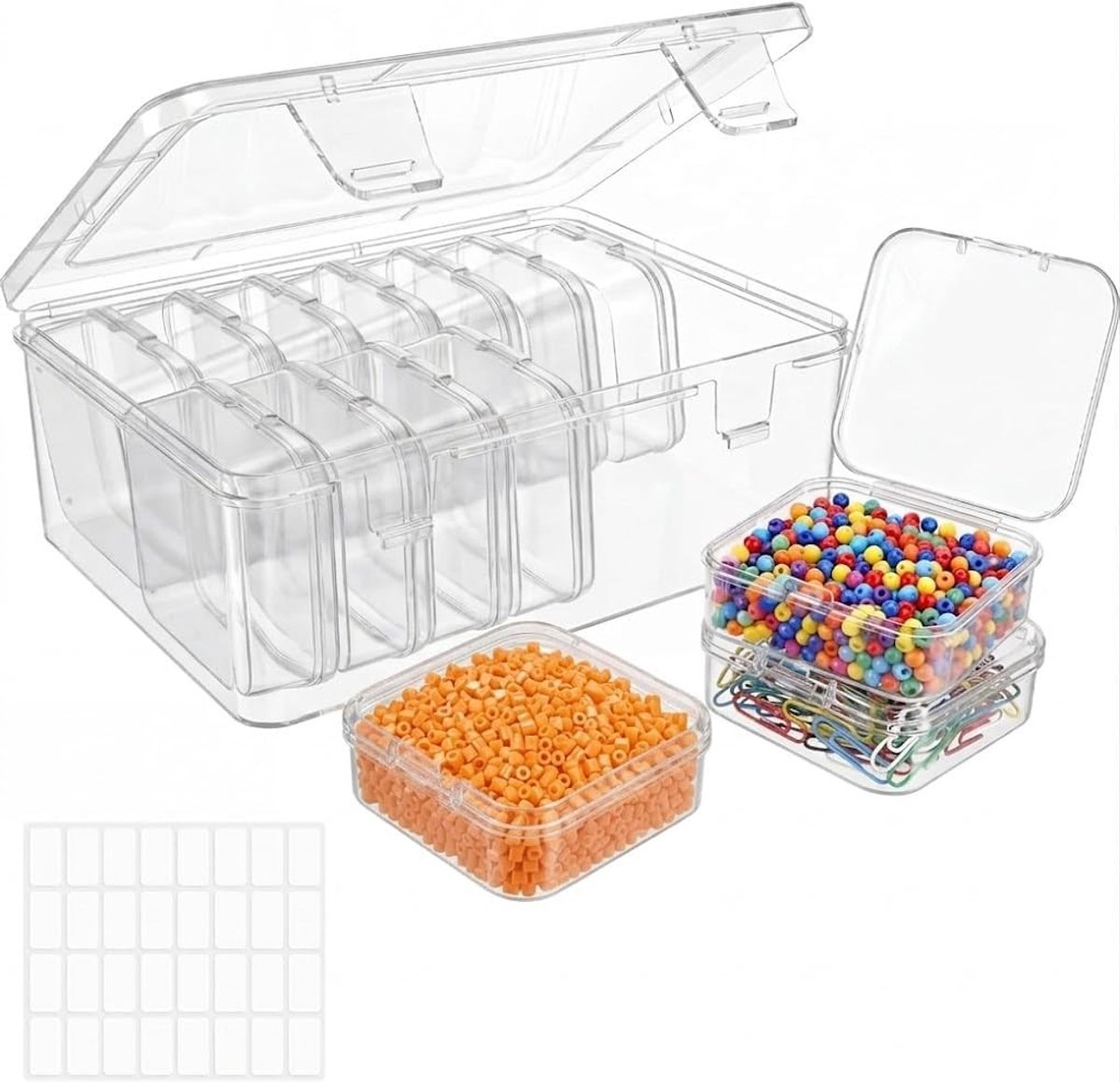 14 mini opbergdozen (5.5 x 5.5 x 2 cm) + 1 kleine opbergdoos - ideaal voor kralen, borduurgaren, stickers en knutselmaterialen, perfect voor sieraden en hobbyprojecten