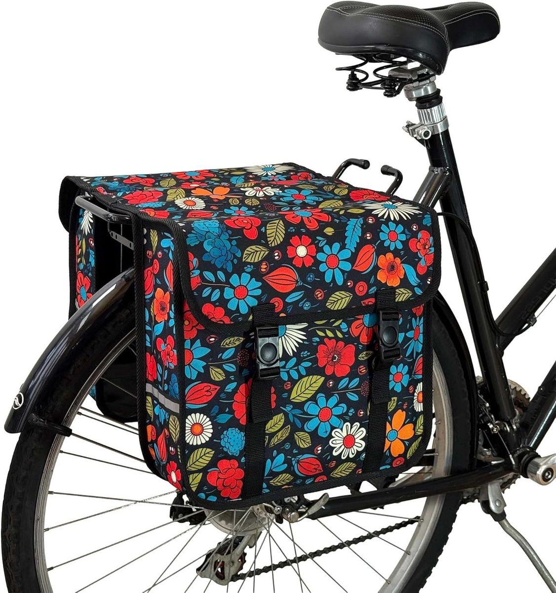 Dubbele Fietstas - Fietshaken Tassen - Boodschappen Vervoeren - Waterafstotend Polyester - 26 Liter - Wild Flower
