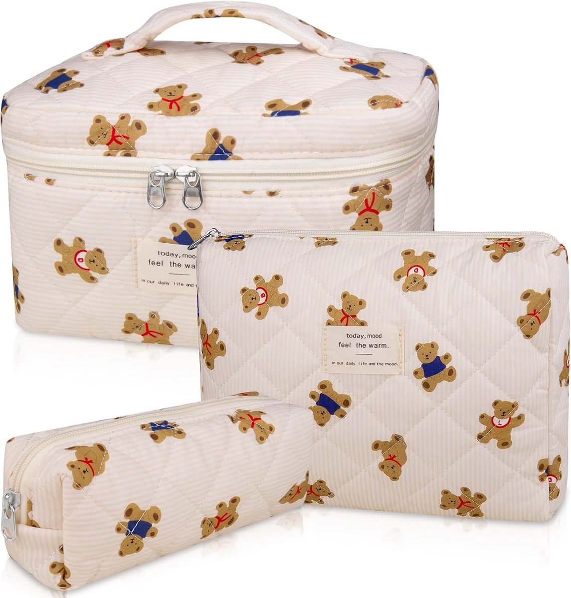 KZQ 3-delige set – Cosmeticatas – Reis-toiletas – Opbergtas – Katoen – Wit