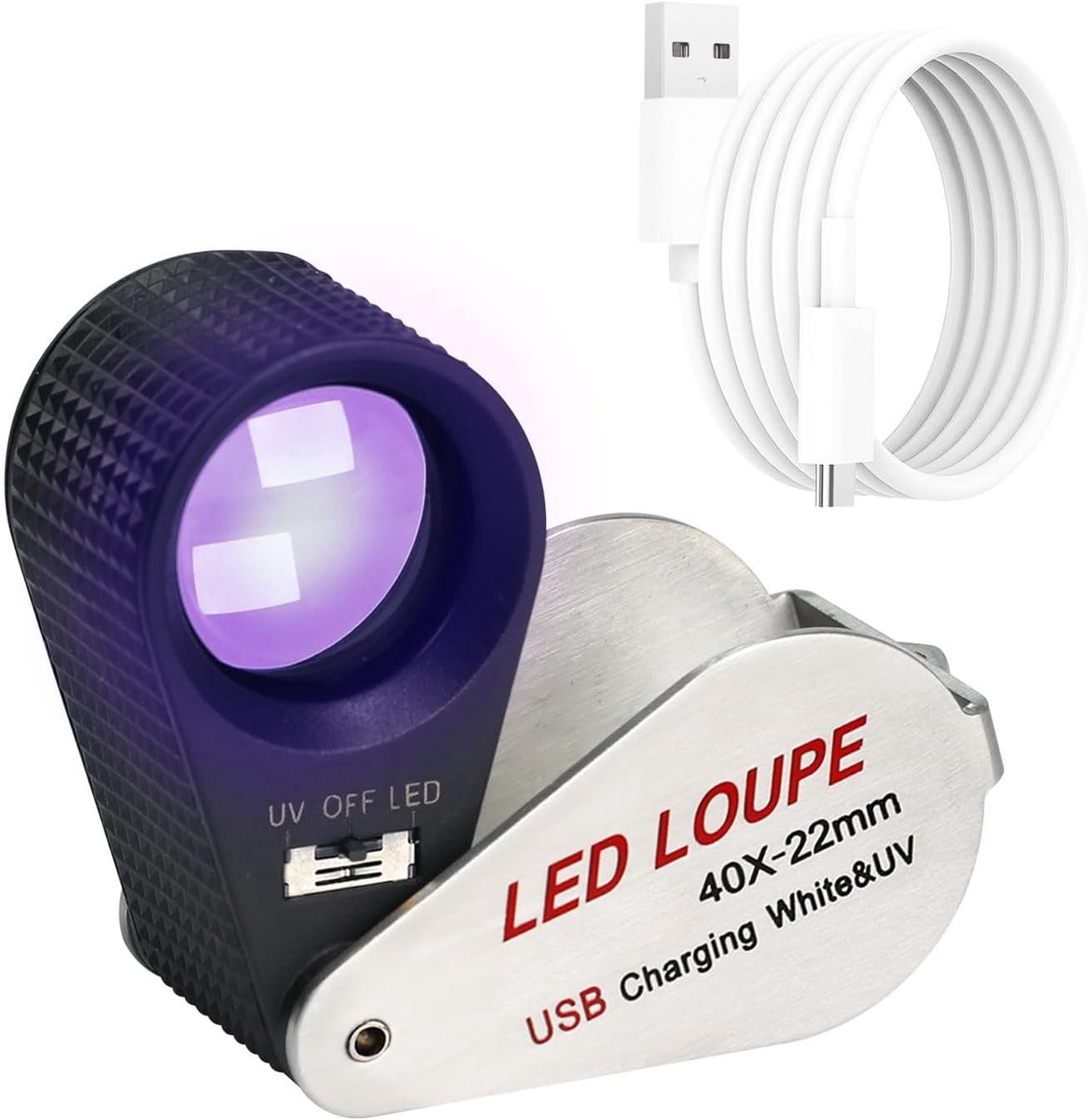 Juweliersloep - 40X Vergroting - 22 mm - Oplaadbare Loep met LED en UV-licht - Voor Edelstenen en Munten