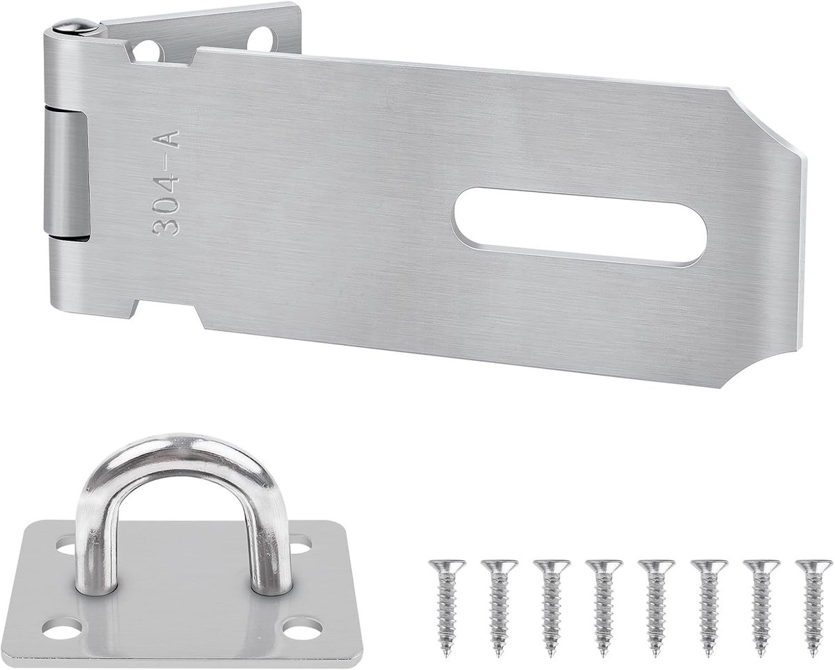 Hangslot - Roestvrij Staal - 10,2 cm - Veiligheidsoverval met Schroeven - Voor Deuren en Kasten