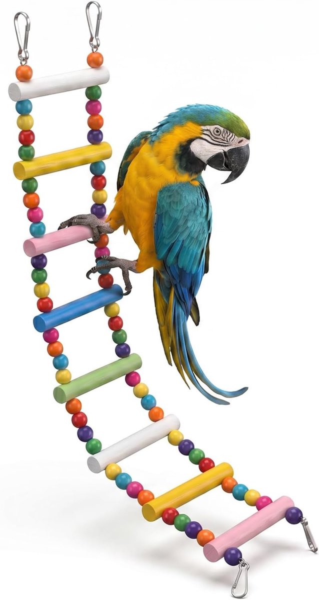 KZQ Papegaaienspeelgoed – Vogelkooiladder – Klim- en schommelspeelgoed – Accessoire voor grasparkietenkooi – Hangladder voor kleine vogels en valkparkieten – 8 sporten