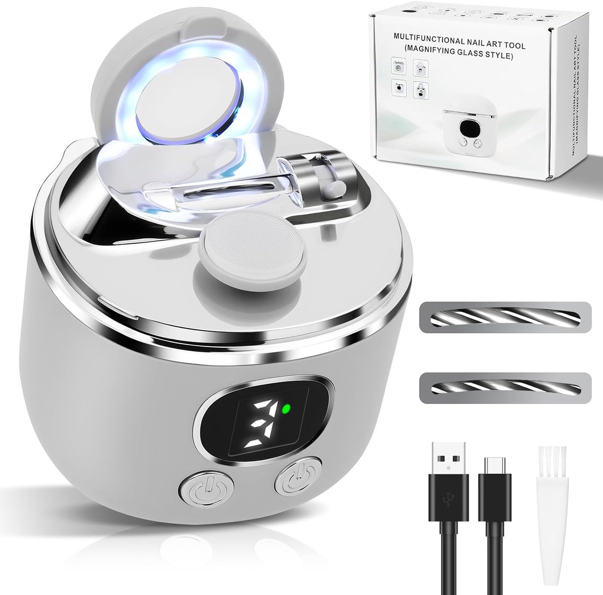 ECTEATOY® Professionele Elektrische Nagelknipper - Automatische Nageltrimmer 3-in-1 - Met LED-Licht & Vergrootglas - 3 Snelheden - Oplaadbaar & Geluidloos - Voor Baby's, Ouderen & Volwassenen
