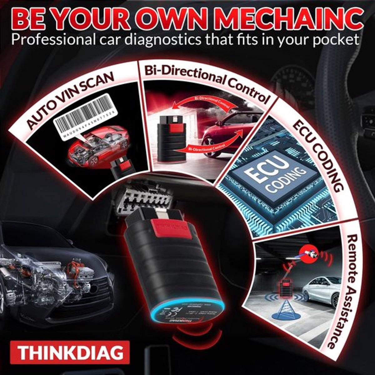 OBD Scanner - OBD2 - Auto Scanner - Auto uitlezen - Diagnose Apparatuur voor Auto's - All System Diagnostic Tool - ECU Coding - 16 Resets - Draadloos via Smartphone - Actieve Test - Voor 115 Automerken - Hot Versie - met Kable
