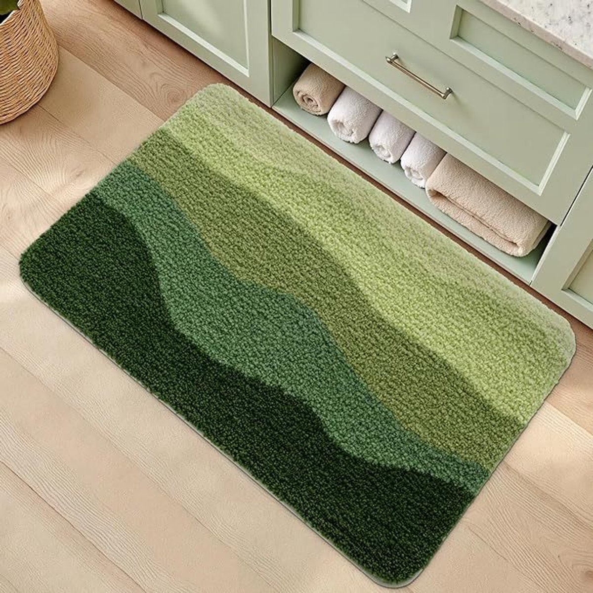 Antislip waterabsorberende badmat 50 x 80 cm, extra zachte machinewasbare badkamermat voor badkamer, bad en douche, groente