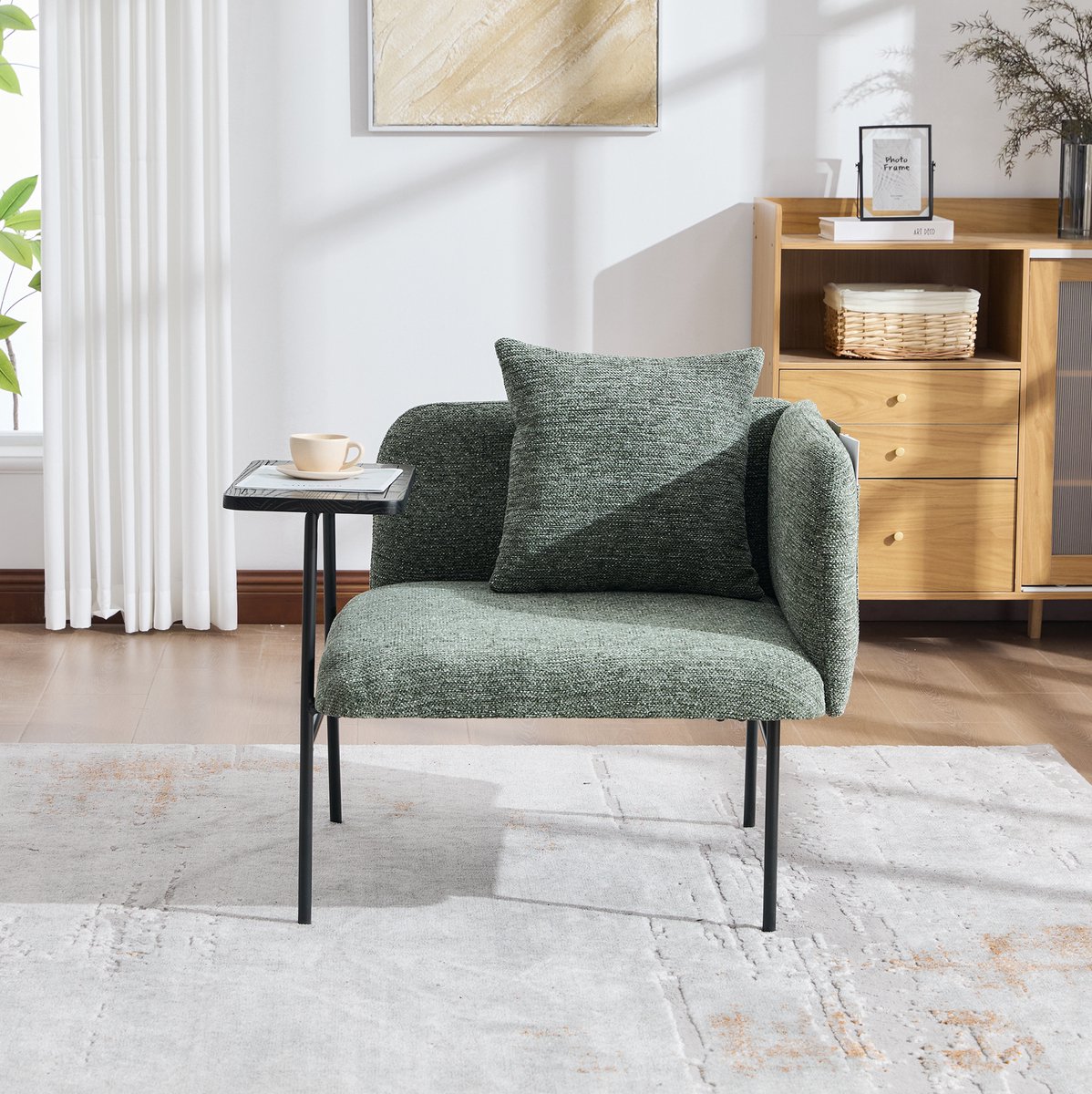 MODFU - Fauteuil - Chenille - Groen - Met Bijzettafel - Metaal