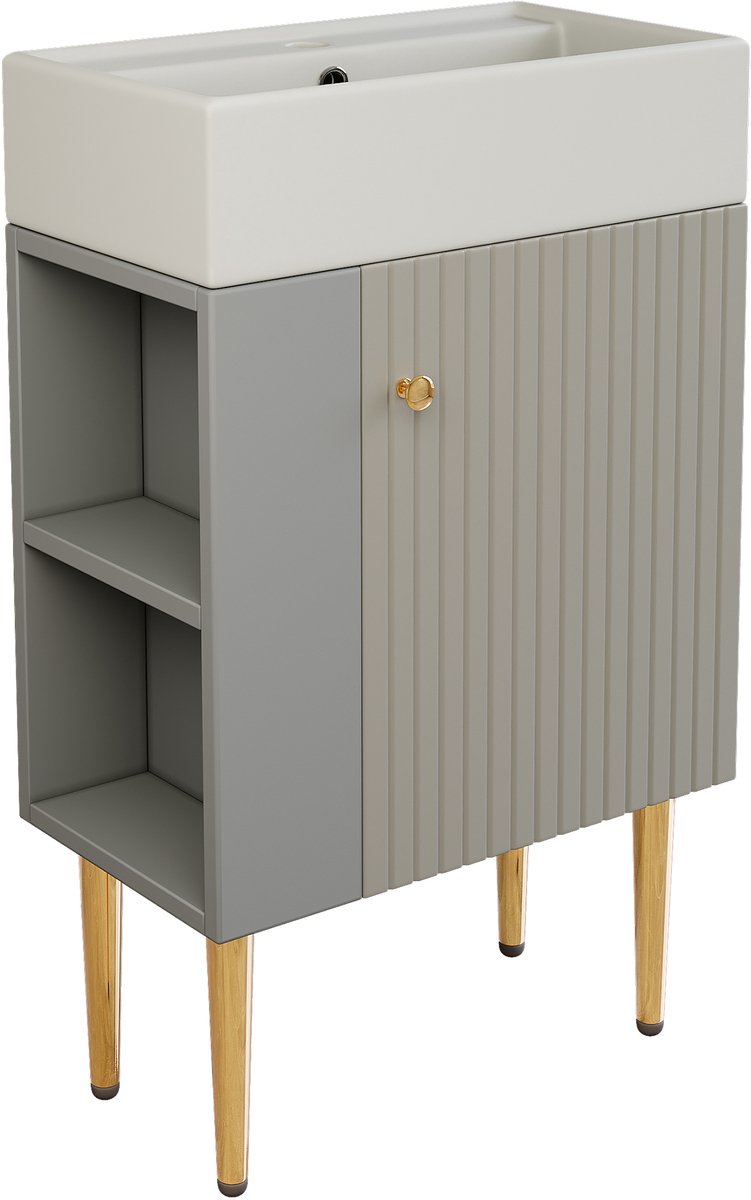 Badkamermeubel Met Wastafel 55 cm - Lichtgrijze Wastafelonderkast - Compact Gastentoilet Meubel - 55x31 cm - Opbergruimte - Lichtgrijs