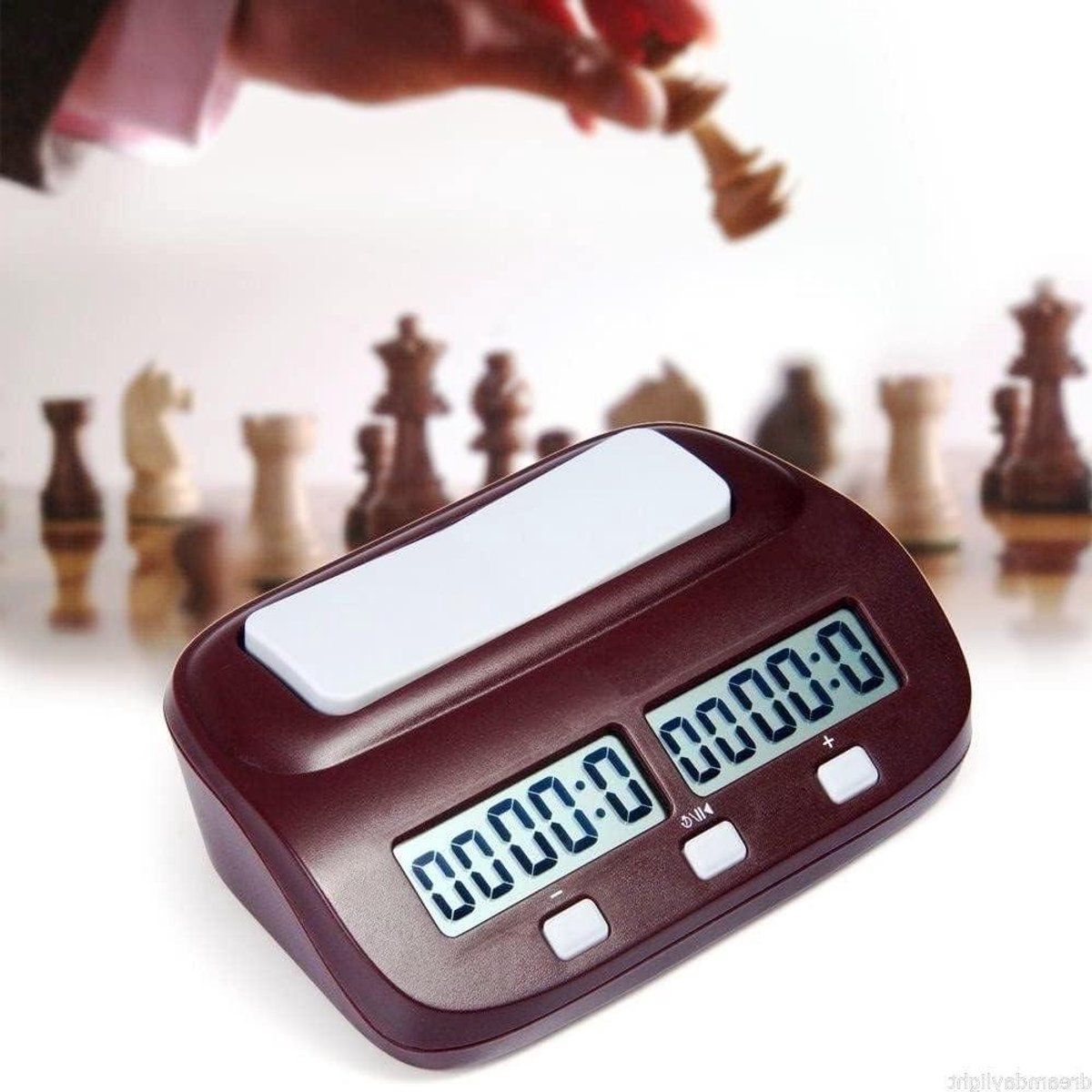 Schaakklok - Spel Timer - Strategische Spellen - Aftel en Bonus Functie - 14 x 9.3 x 4.9 cm - Roodbruin