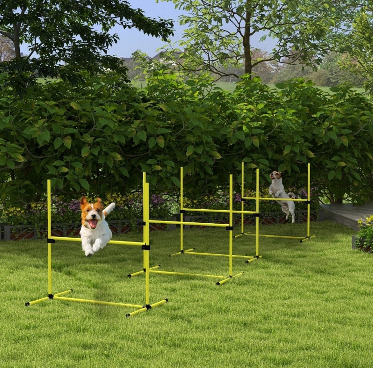 MODFU - Honden Agility-Set - Horde En Slalom - Verstelbare Hoogte - Kunststof - Geel