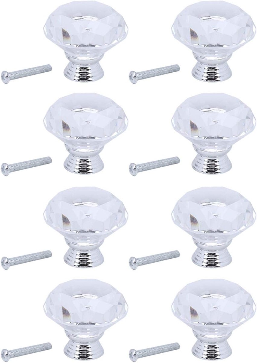8 Stuks Diamant Vorm Kastknop 40mm, Kristallen Ladegreep Glazen Deurknop met Schroeven voor Keuken Badkamer