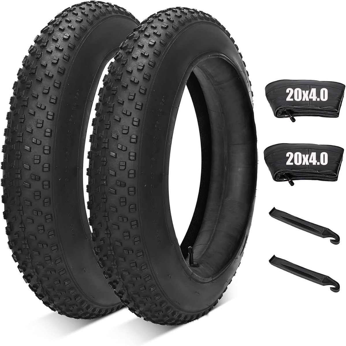 Banden 20 inch 20x4.0 banden Fatbike met 2-delige set 20 inch fietsslang AV32mm ventieldop, Compatibel met Heavy Duty E-Bike 20x4.0 20x3.8 banden en slangen, Zwart