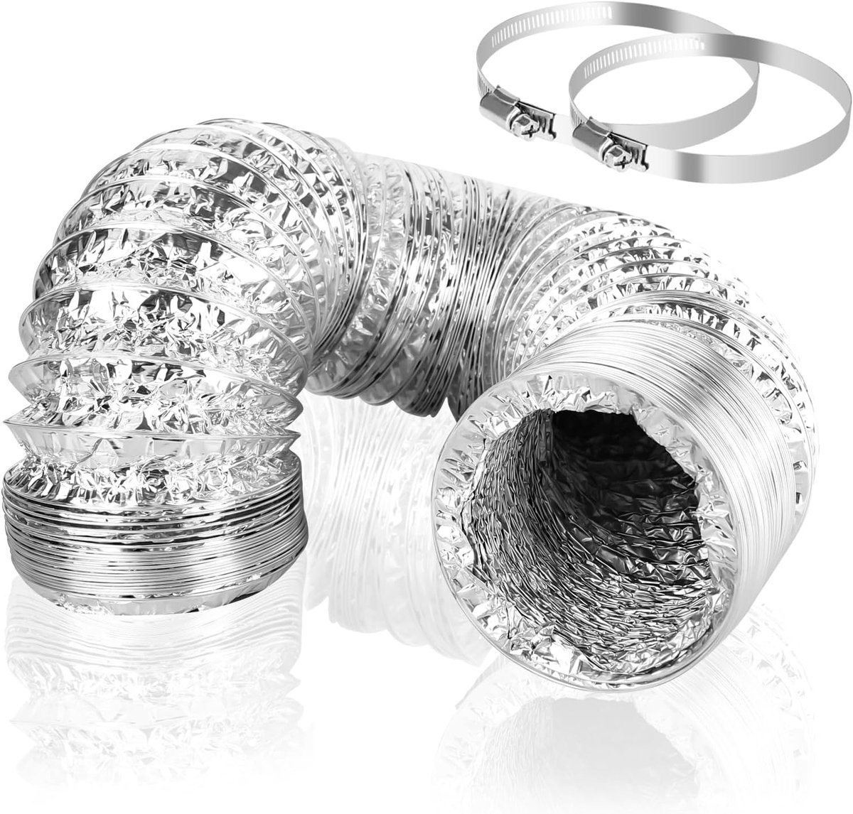 Afvoerslang, diameter 100 mm, lengte 3 m, flexibel, van aluminium en roestvrij staal, voor airconditioning, afzuigkap en droger