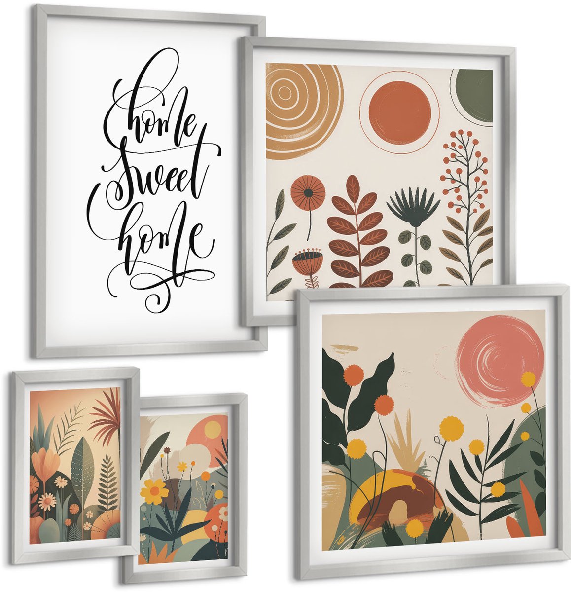 Coloray 5-Delige Schilderij Set - Vintage Bloemenpatronen In Pasteltinten - 20 x 30 cm - Stijlvolle Wanddecoratie - Interieur - Moderne Wanddecoratie