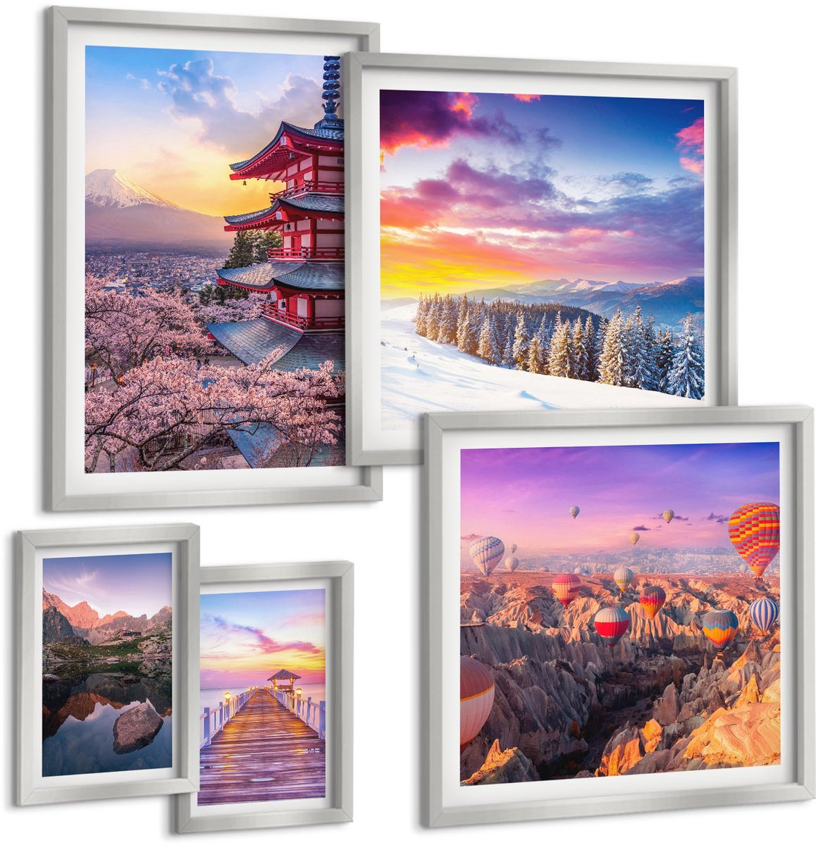 Coloray 5-Delige Schilderij Set - Romantische Landschappen Met Schilderachtige Luchten - 20 x 30 cm - Muurdecoratie - Wanddecoratie - Hal - Woonkamer Decoratie