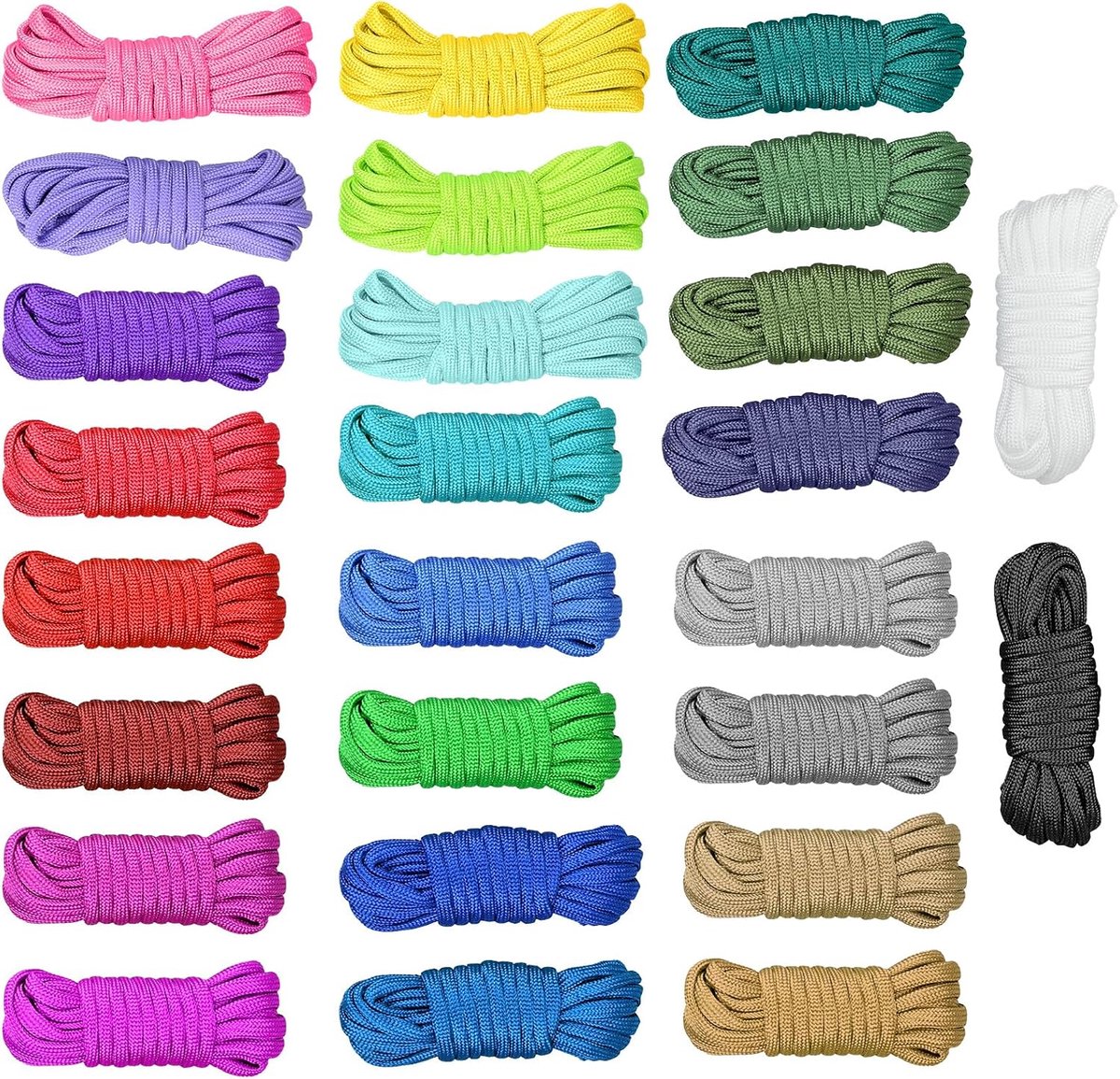 Set, 26 stuks 4 mm paracord 550 nylon koord, 26 kleuren, 3 m, multifunctionele nylon touwen, tenttouw, paracord koord voor doe-het-zelf armbanden, sleutelhangers, camping, outdoor sport
