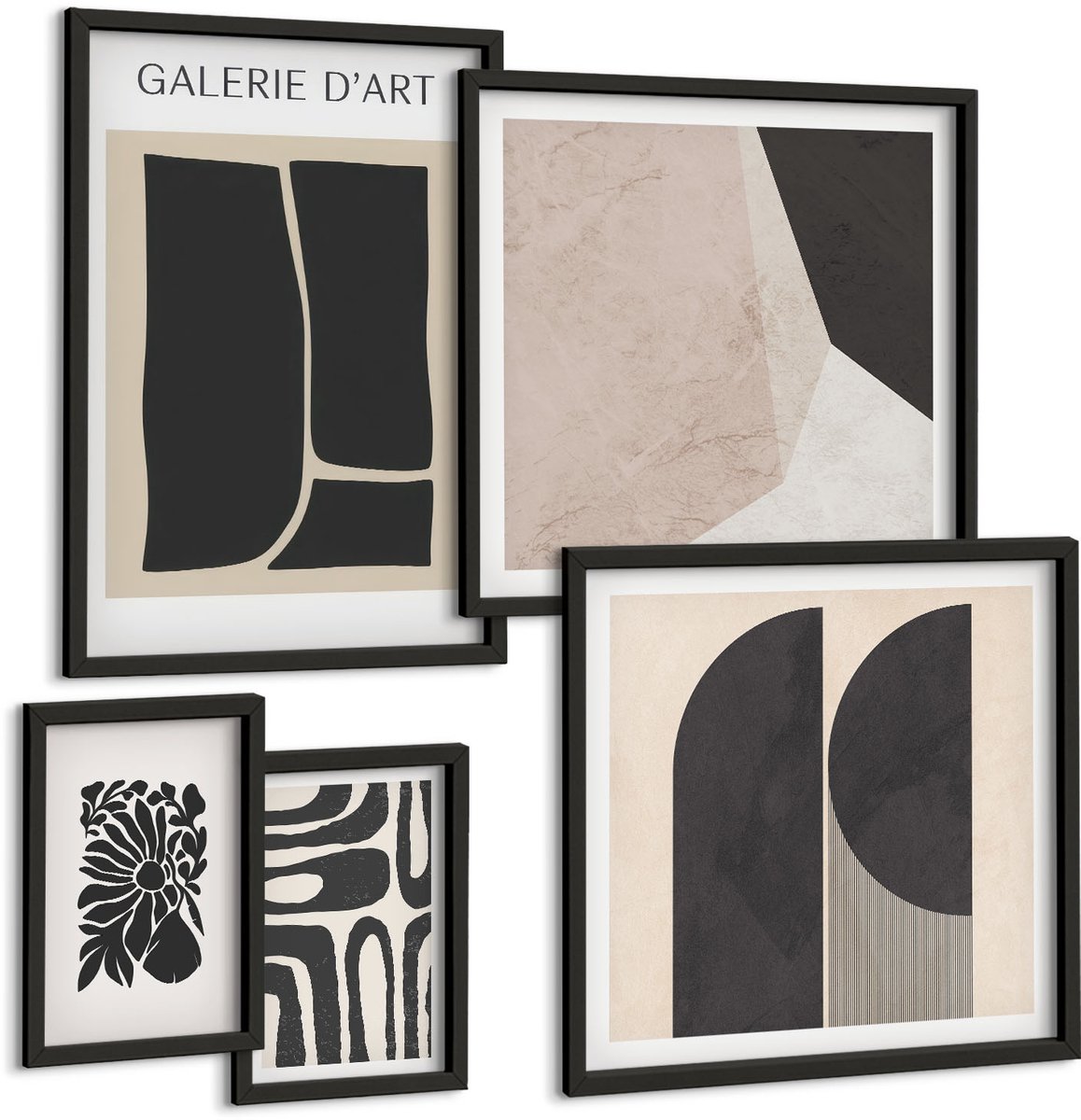 Coloray 5-Delige Schilderij Set - Stijlvolle Grafische Elementen In Minimalistische Vormen En Patronen. - 50 x 50 cm, 20 x 30 cm En 40 x 60 cm - Moderne Wanddecoratie - Woonkamer - Decoratieve Schilderijen