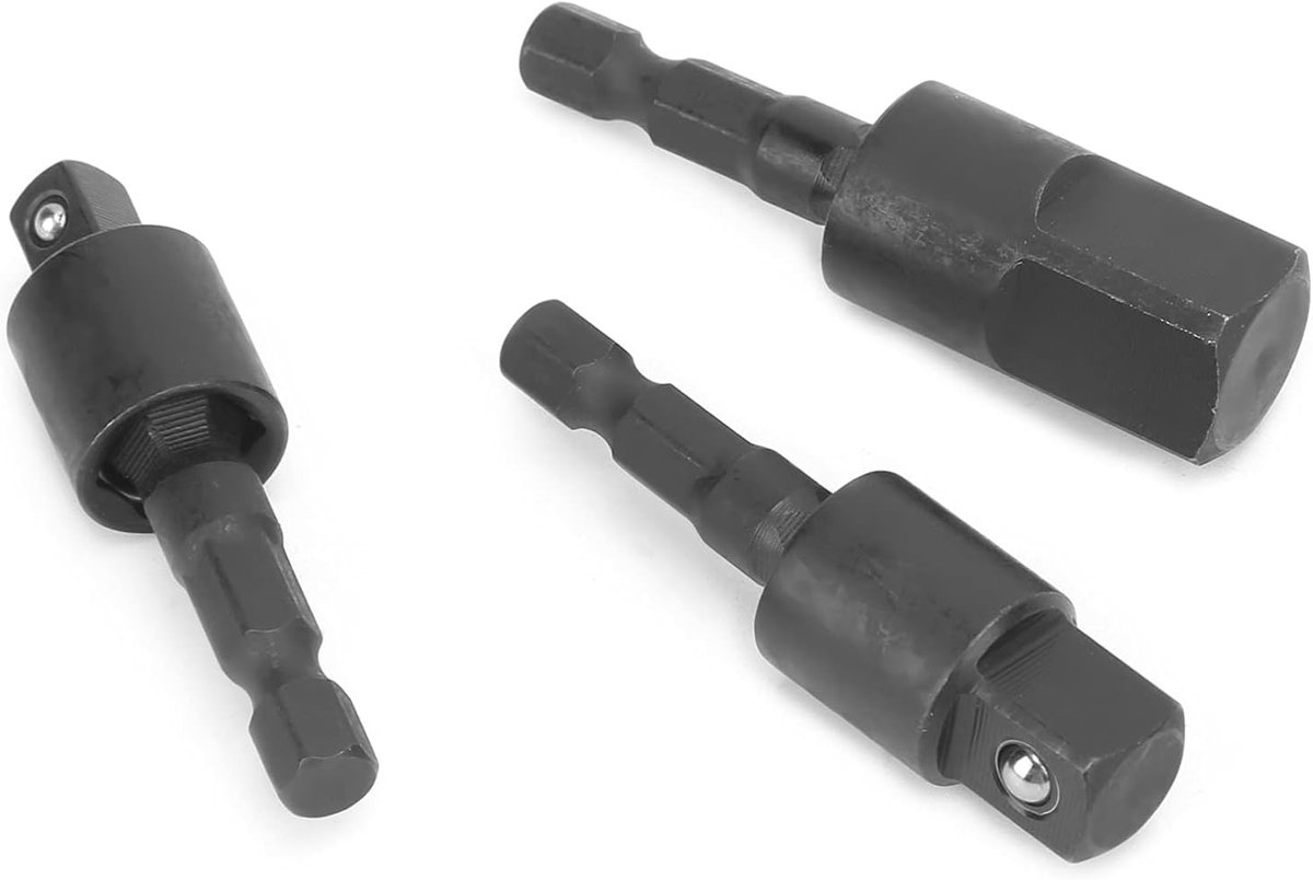 Boor Doppenset Impact Grade Socket Adapter Set Metalen Hex Shank Impact Driver Adapter 360 Graden Draaibaar Zwart 3-delige 1/4", 3/8" en 1/2" Drive