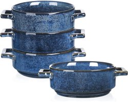 Vicrays Keramische soepkommen met handgrepen, 24 oz porseleinen soepgewassen voor Franse uiensoep, granen, rundvleesstoofpot, chill, pasta, pantaarten, magnetron- en ovenbestendig, set van 4 (blauw)
